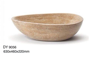 Travertine Cream Cheap Oval Bowls, Wholesale Stone Vessel Sinks, Distributed Farm Basins, Factory Nature Stone Sinks, Manufactured Cheap Square Wash Basins