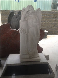 Hunan White Marble Angel Engraved Tombstone Gravestone for Memorial