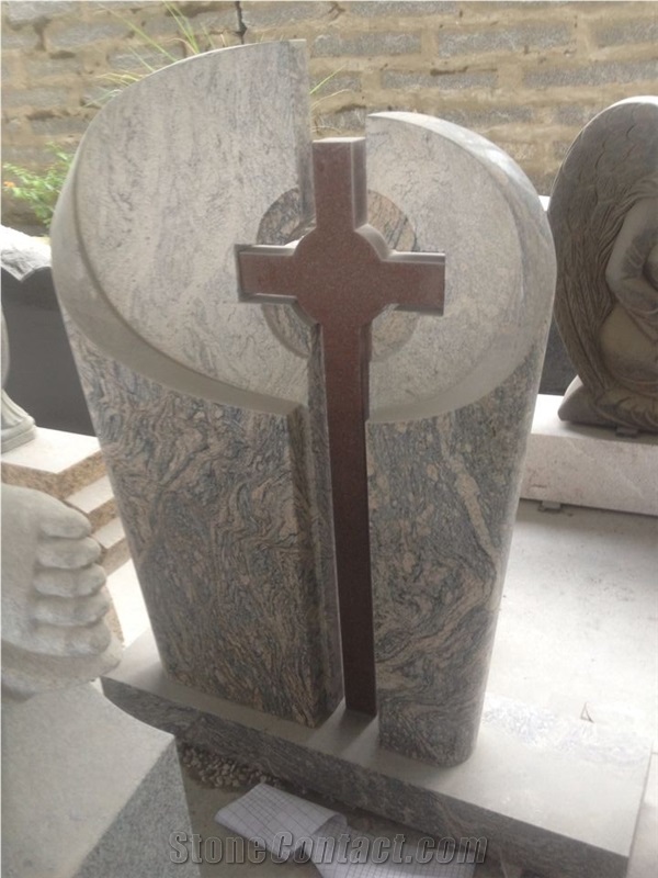 Multicolor Grain Double Stone Cross Tombstone