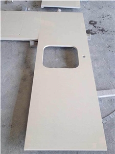 Beige Quartz Countertops,3/4" Thickness Engineering Beige Quartz Worktops L Shape Beige Quartz Kitchen Countertops