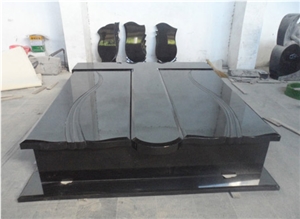 Popular Shanxi Black Granite Tombstone,Absolute Black Granite Western Style & European Style Double Memorials