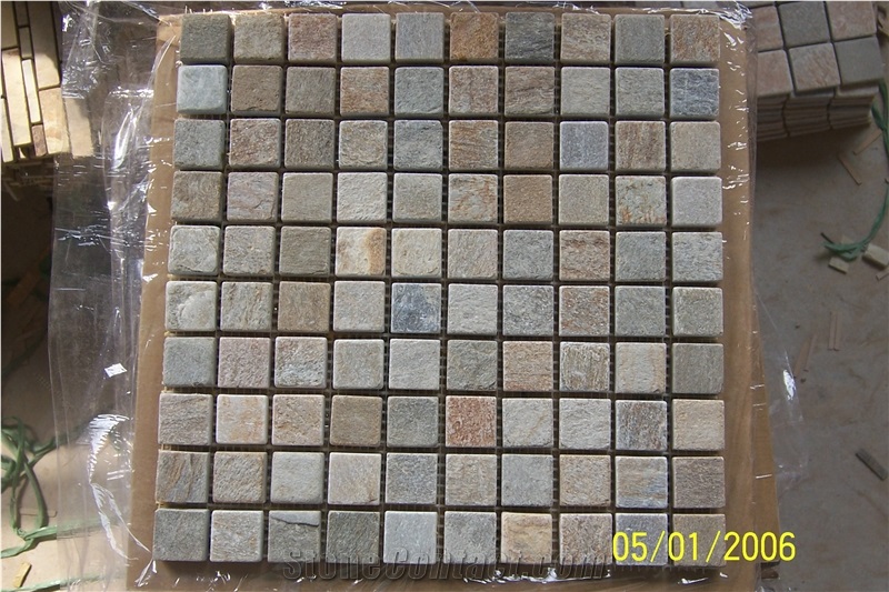 Floor Mosaic,Slate Mosaic,China Multicolor Slate Mosaic
