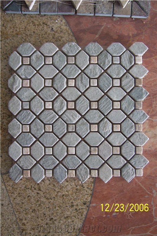 Floor Mosaic,Slate Mosaic,China Multicolor Slate Mosaic