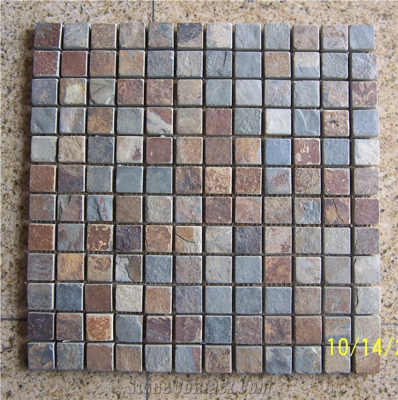 Floor Mosaic,Slate Mosaic,China Multicolor Slate Mosaic