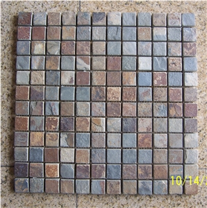 Floor Mosaic,Slate Mosaic,China Multicolor Slate Mosaic
