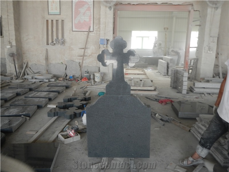 G654 Tombstone,Gravestone,Headstone,Chinese Dark Grey Granite Romanian Style Tombstone