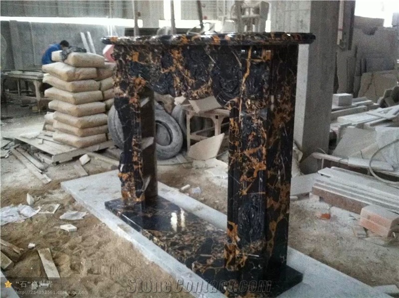 Stone Fireplace Mantel with Marble