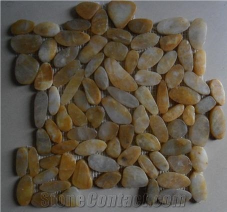 Yellow Flat-Split Pebble Tile,Machine Pebble Tile