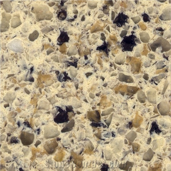 Beige Manmade Quartz Artificial Quartz Big Slab, Half Slab, Tiles, Cut to Size, Golden Flower