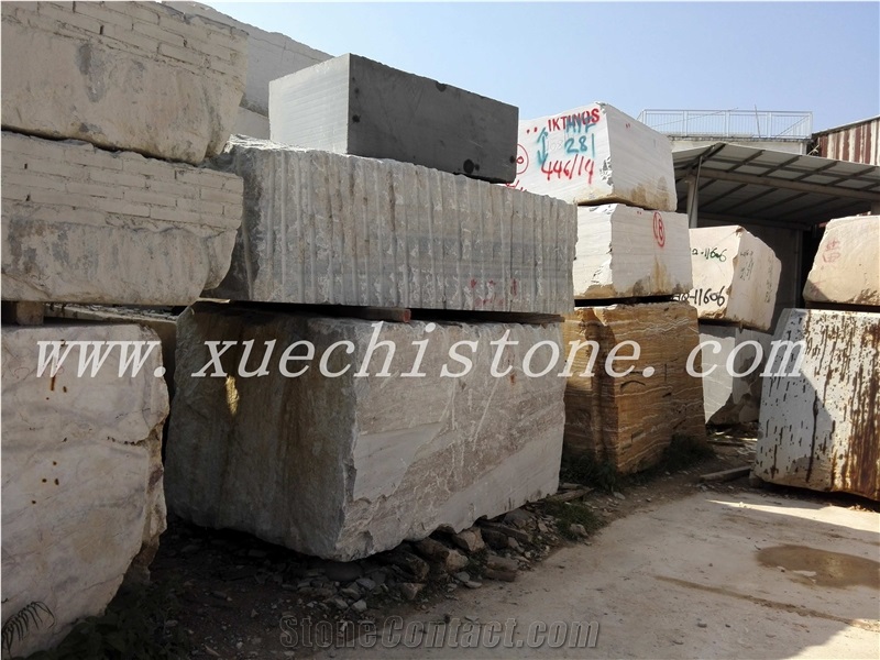 White Crystal Wood Grain Marble Blocks, China White Marble