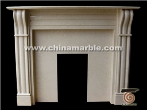 Cream Marfil Marble Fireplace Mantel Modern Style Handcarved Surround