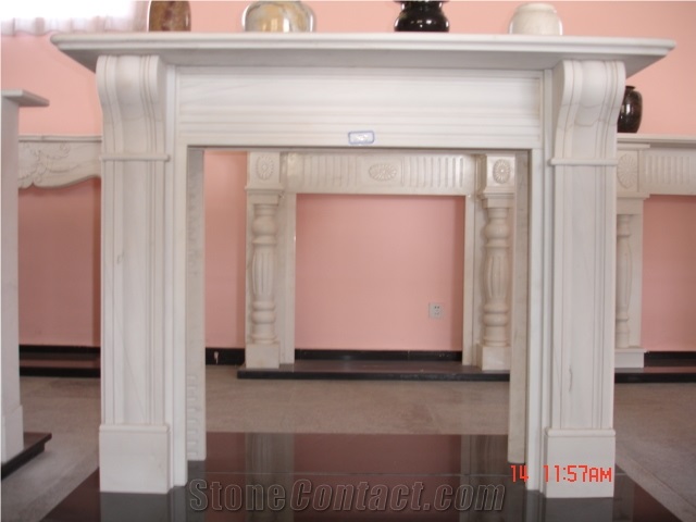 Cream Marfil Marble Fireplace Mantel Modern Style Handcarved Surround
