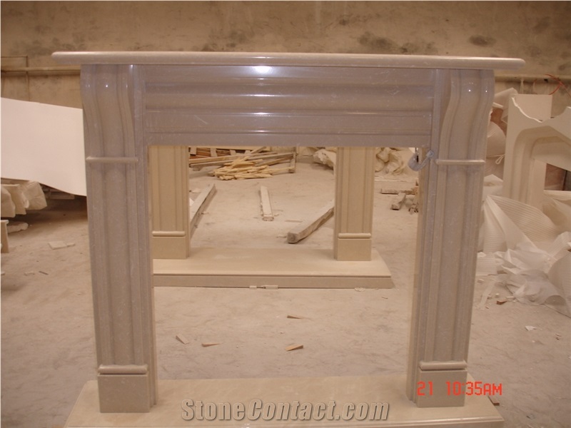 Cream Marfil Marble Fireplace Mantel Modern Style Handcarved Surround