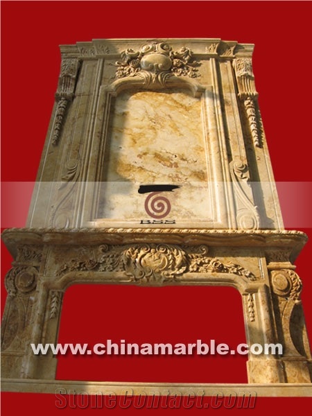 Double Fireplace Surrounding, White Beige Travertine Fireplace