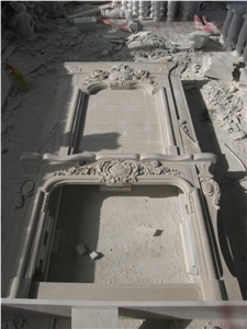 Double Fireplace Surrounding, White Beige Travertine Fireplace