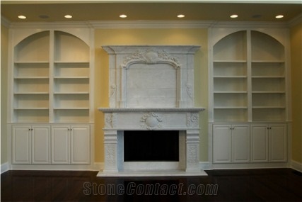 Double Fireplace Surrounding, White Beige Travertine Fireplace