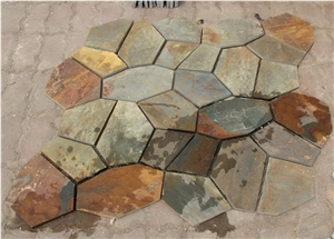 P014 Yellow Slate Stone Random Flagstone Mats