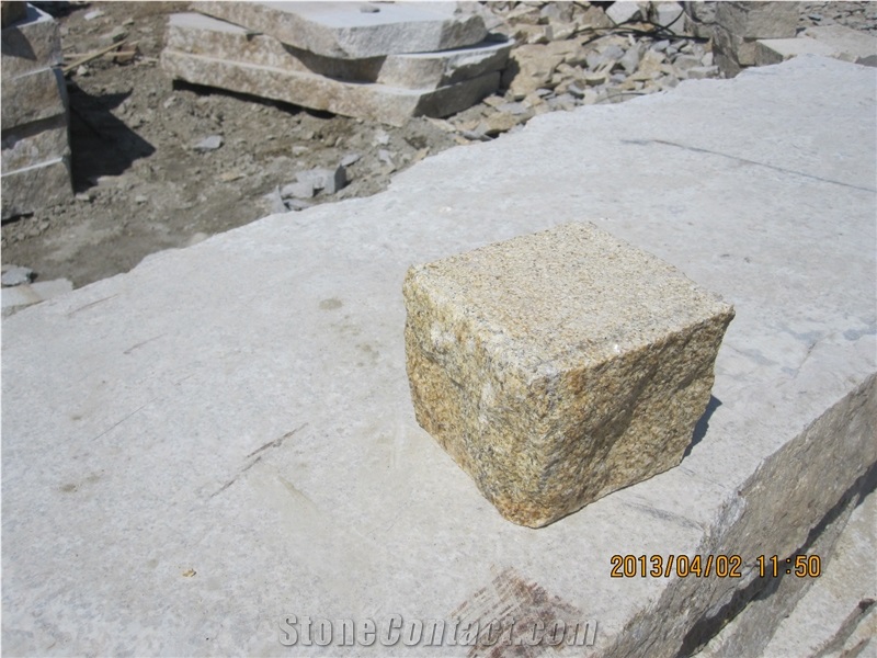 G350 Granite Yellow Cubes Stone,Cobble Stone