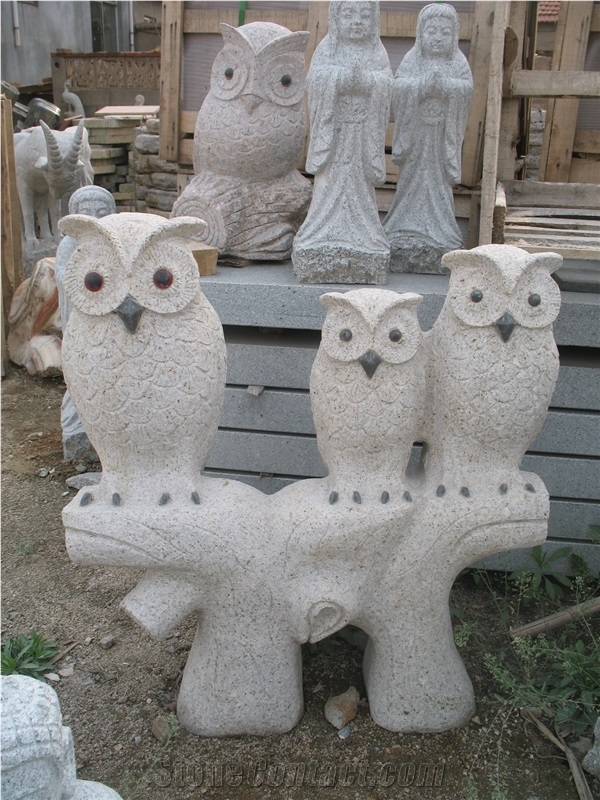 Granite Sculpture Owl, G341 Grey Granite Sculpture & Statue