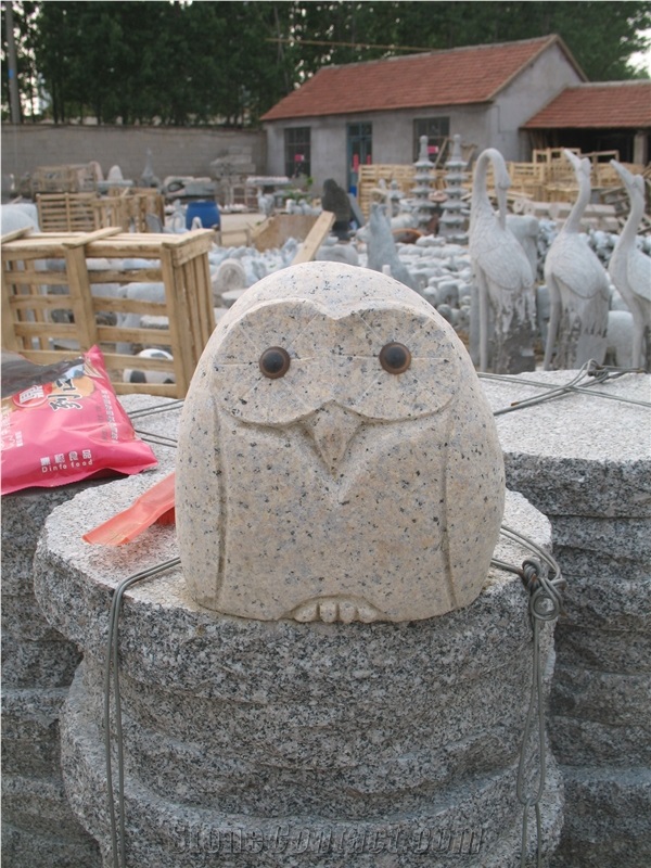 Granite Sculpture Owl, G341 Grey Granite Sculpture & Statue