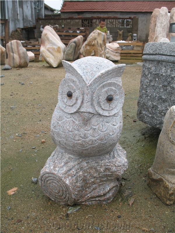 Granite Sculpture Owl, G341 Grey Granite Sculpture & Statue