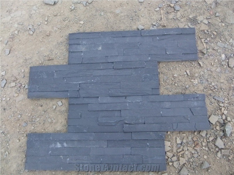 Black Slate Cultured Stone Wall Veneers, Ledge Stone Wall Panel, China Black Slate Wall Cldding