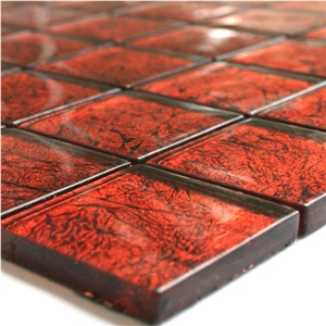 Glass Mosaic Tiles 48x48x8mm Red Metal