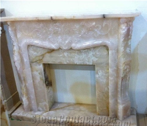 China White Onyx Fireplace Mantel Flower Sculptured/Carving,White Onyx Fireplace Insert