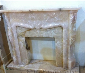 China White Onyx Fireplace Mantel Flower Sculptured/Carving,White Onyx Fireplace Insert