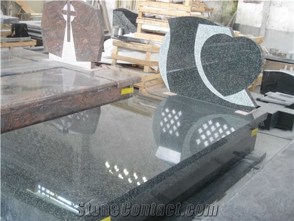 Hassan Green Granite Tombstones & Monuments,Indian Green Granite Western Style Heart Cross Tombstones & Monuments