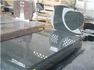 Hassan Green Granite Tombstones & Monuments,Indian Green Granite Western Style Heart Cross Tombstones & Monuments