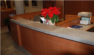 Flint Hills Limestone Gray Honed Reception Desk Top, 3/8"X3/8" Bevel Top Edge