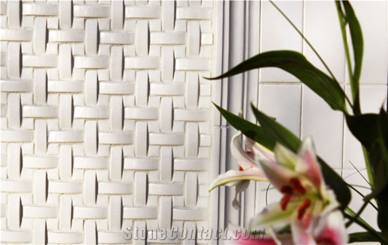 Mini Crescenod Basket Weave Milk White Mosaic
