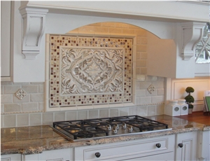 Typhoon Bordeaux Granite Kitchen Countertop Glass Mosaic Backsplash