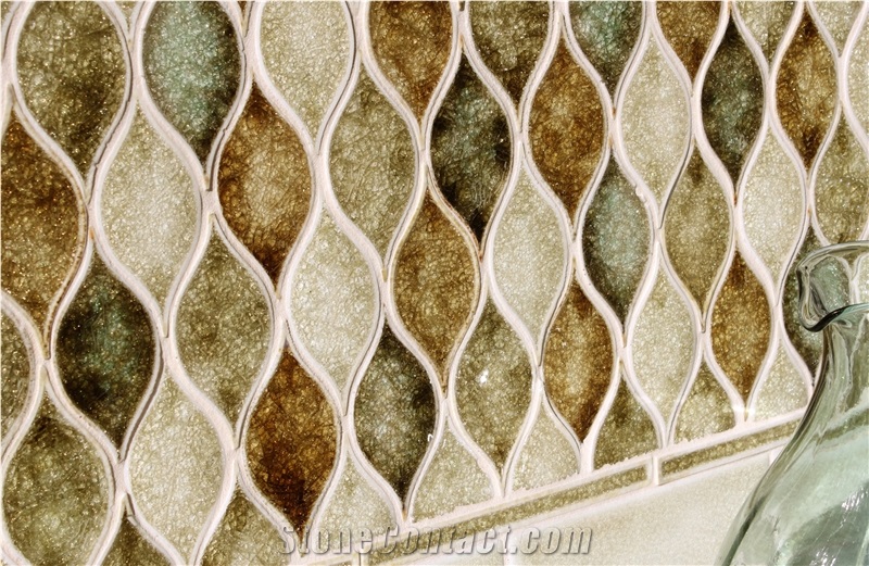 Wave in Jewel Green Blend Glass Mosaic