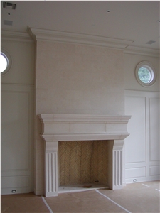 Champagne Beige Limestone Carved Remington Classic Style Fireplace