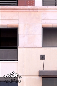 Desert Sunset Honed Finish Limestone Window Treatments, Veneer Caceria Building Ft. Worth, Texas