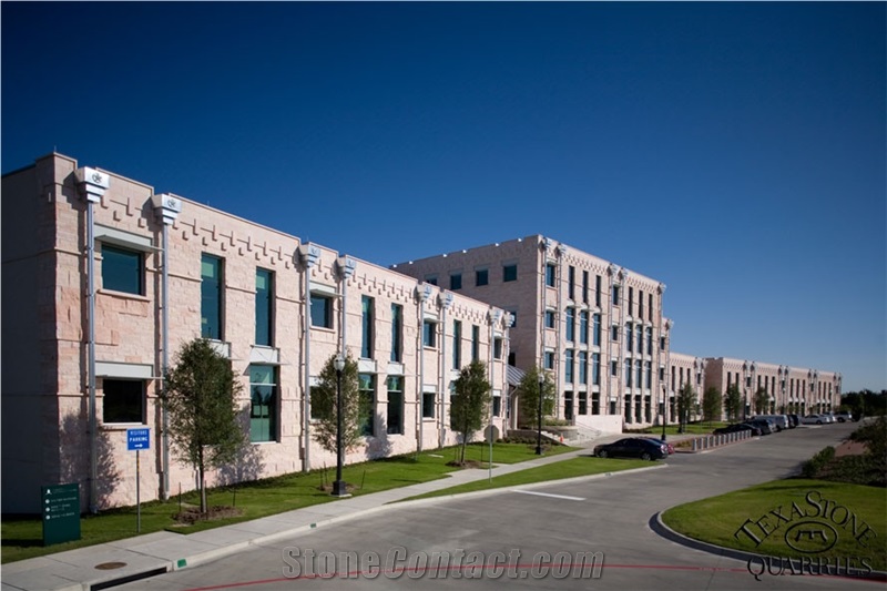 Texastone Pink Limestone Splitface Wall Cladding Cedar Hill Government Center Cedar Hill, Texas