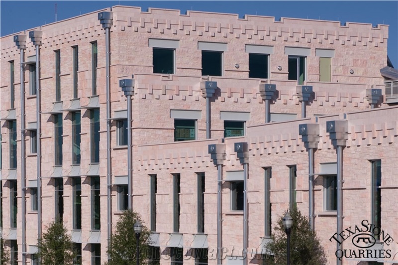 Texastone Pink Limestone Splitface Wall Cladding Cedar Hill Government Center Cedar Hill, Texas