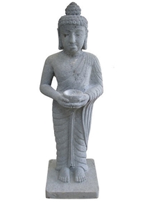 Hand Carved Lava Stone Standing Buddha with Bowl - Hand Carved