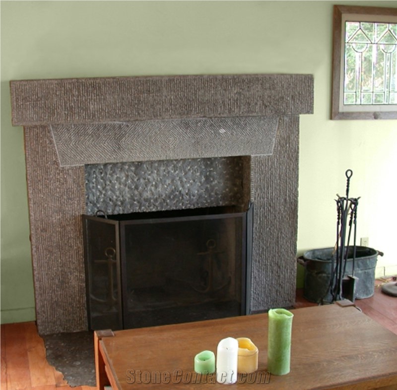 New Yangtze Limestone Coarse Adze Finish Fireplace Surround