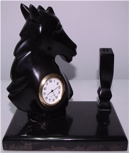 Black Marble Pen Holder with Clock Black Marble Pen Holder with Clock