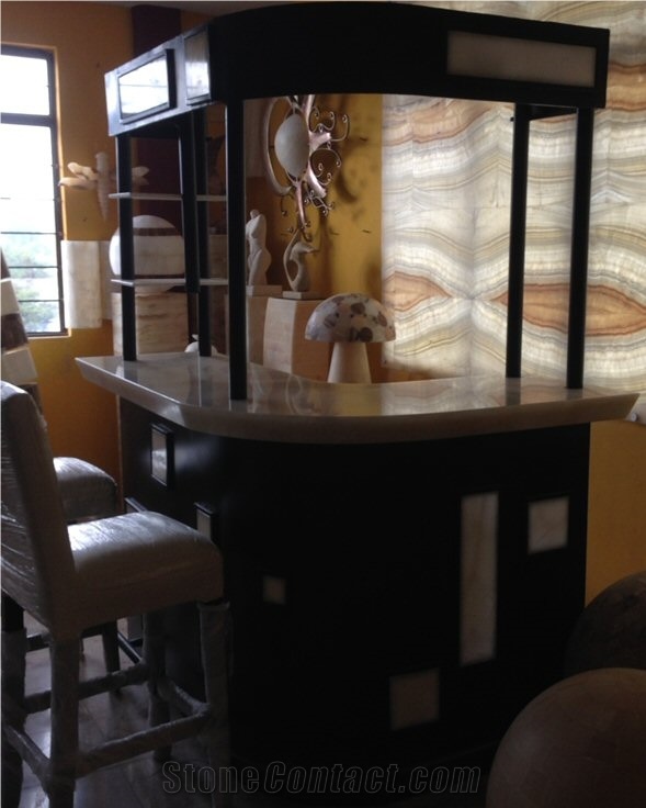 Home Bar Onyx Custom Countertop, Baja White Onyx Kitchen Countertops