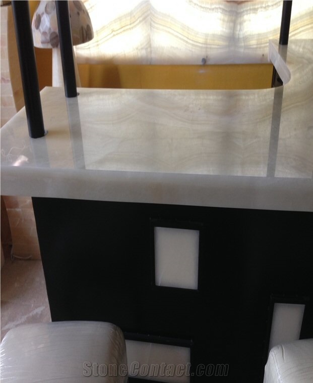Home Bar Onyx Custom Countertop, Baja White Onyx Kitchen Countertops