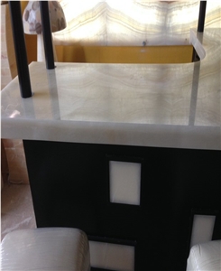 Home Bar Onyx Custom Countertop, Baja White Onyx Kitchen Countertops