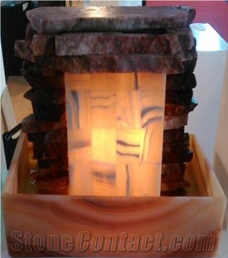 Onyx Rustic Wall Fountain, Honey Amber Beige Onyx Home Decor