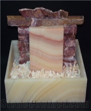 Onyx Rustic Wall Fountain, Honey Amber Beige Onyx Home Decor