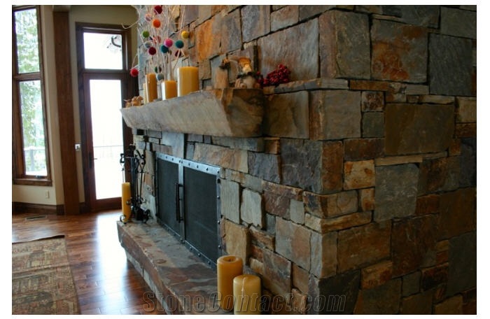 Montana Gold Split Finish 3”-6” Ledge Stone Fireplace Surround