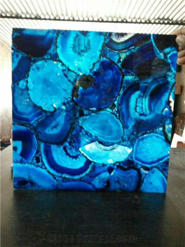 Blue Agathe Onyx Semiprecious Stone Slabs
