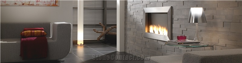 Dark Gray Quartzite Stacked Interior Wall Caldding